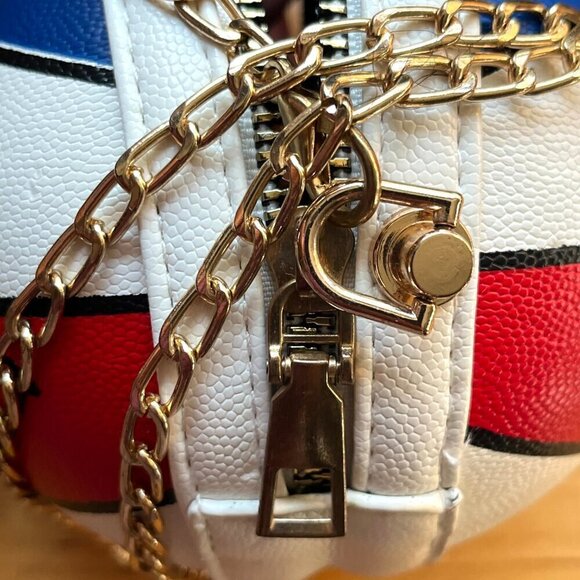 SMILE Basketball Shaped Red White Blue Mini Crossbody Handbag Shoulder Bag Purse - Picture 6 of 7